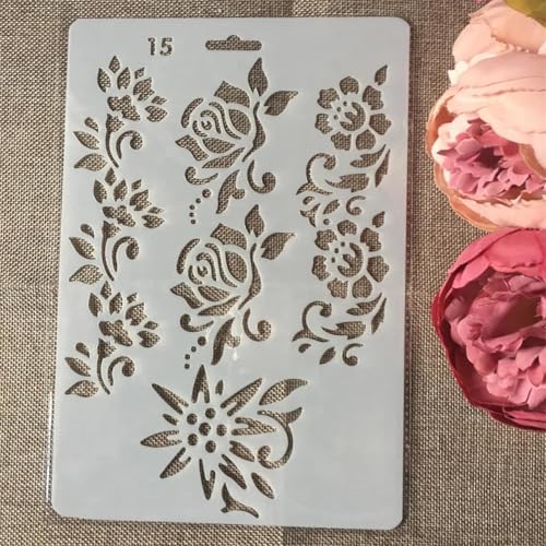 Schablonen zur Kartenherstellung, 27,5 x 19 cm, Rosen-Blumenschablonen zum Malen auf Holz, Wänden, Möbeln, Leinwand, Stoff, Felsen, Karten, Album, Papier, Scrapbook-Dekoration von MANGOUSONG