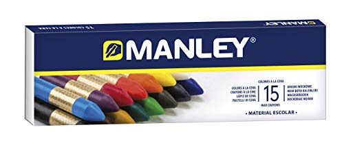 Manley Wachsmalstifte 15 Einheiten | Professionelle Wachsmalstifte | Weiche Wachsmalstifte im Etui | Mischbare Farben | Farblich sortiert von Manley
