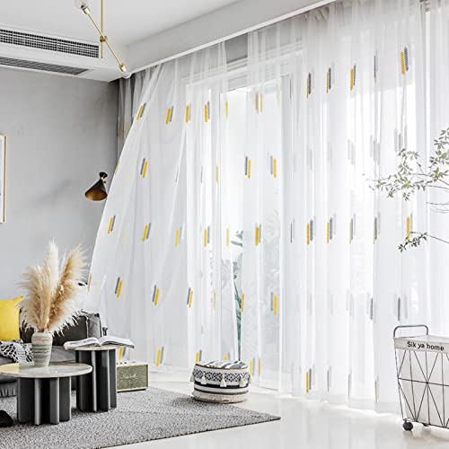 MANQILE Gelbe Stickerei Tüll Vorhänge für Wohnzimmer Schlafzimmer Romantische Gardine für Fenster Küche Garn Voile Vorhänge von MANQILE