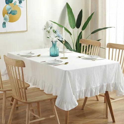 Weiße, Schlichte, Gewaschene, Plissierte Baumwoll-Tischdecke mit Lotuskante, für den Haushalt, quadratisch, dekorativer Stoffbezug, Handtuch von MANQILE