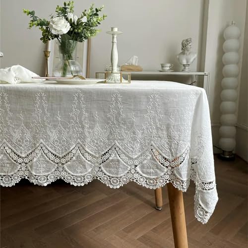 Weiße Spitze-Blumen-Stickerei-Baumwoll-Tischdecke, Hochzeits-Party-Dekoration, Tischdecke von MANQILE