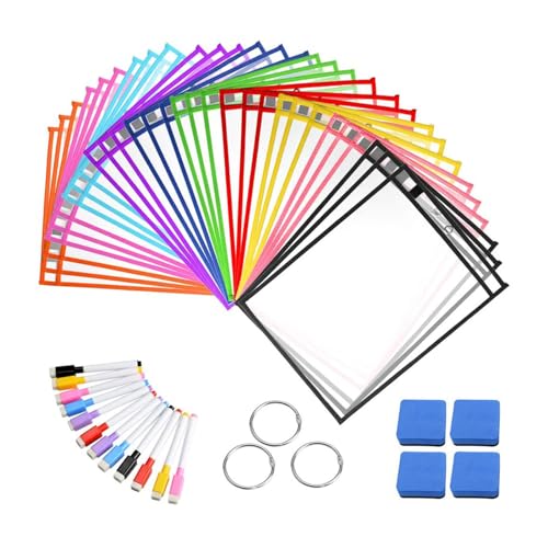 30 Stück Arbeitsblatttaschen, wasserdichte PVC-Tasche mit Marker, Radiergummi, Binderinge für Klassenzimmer, Schule, Büro, Zuhause, Kinderkreativität 30 Stück Arbeitsblatttaschen, wasserdichte PVC-Tasche mit Marker, Radiergummi, Binderinge für Klassenzimmer, Schule, Büro, Zuhause, Kinderkreativität von MANZURE