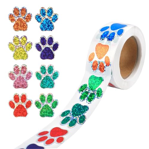 500 Stück Hunde Glitzer Aufkleber,Katzenpfote Aufkleber Kinder,2,5cm Hundepfote Glitzer Sticker,Selbstklebende Pfote Aufkleber,Bunte Glitzer Aufkleber für Schüler Belohnung Bücher Dekoration (Bunt) 500 Stück Hunde Glitzer Aufkleber,Katzenpfote Aufkleber Kinder,2,5cm Hundepfote Glitzer Sticker,Selbstklebende Pfote Aufkleber,Bunte Glitzer Aufkleber für Schüler Belohnung Bücher Dekoration (Bunt) von MAOSHYMS