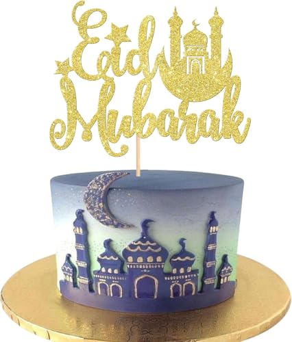 Eid Mubarak Tortendeko,Eid Mubarak Cake Toppers,Ramadan Kareem Kuchendekoration Topper Für Das Islamische Muslimische Festival Kareem Ramadan Cupcake Dekorationen Lieferungen (Gold C) von MAOSHYMS