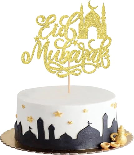Eid Mubarak Tortendeko,Eid Mubarak Cake Toppers,Ramadan Kareem Kuchendekoration Topper Für Das Islamische Muslimische Festival Kareem Ramadan Cupcake Dekorationen Lieferungen (Gold D) von MAOSHYMS