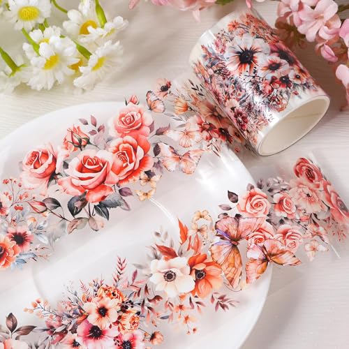 MAOSHYMS Blumen PET Washi Tape, Blume Dekoratives Klebeband,Blumen Masking Tape, Buntes Blumenklebeband, Blumen Washitape Sticker für DIY Handwerk Journals Planner Scrapbooking Verpackung (A) von MAOSHYMS