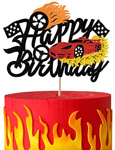 Bdayshop Fire Car Cake Topper Race Cars Cake Decorations Glitter Red Hot Car Cake Toppers for Boys Girls Racing Car Theme Birthday Party Supplies for Kids Baby Shower von MAOYPANAMERA