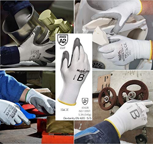MAPA Professional KRYTECH 579 – Polyurethan-Handschuhe mit leichter Schnittfestigkeit für die Bereiche Automobilindustrie, Maschinenbau und Papierindustrie, weiß, Größe 10, (1 Paar), Schutzhandschuhe von MAPA Professionnel