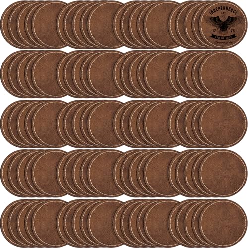 MAPRIAL 100 Stück Blanko Kunstleder-Patches mit Klebstoff, rund, lasergravierbar, Kunstleder-Patch, für Hüte, individuelle Stoffreparatur, Nähen, Gravurmaterialien, Geschenke, DIY (Rustic, 6,3 x 6,3 von MAPRIAL