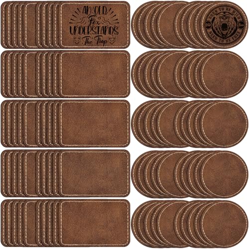 MAPRIAL 100 Stück blanko Kunstleder-Patches mit Klebstoff, rustikaler lasergravierbarer Kunstleder-Patch für Hüte, Stoffreparatur, Nähen, Gravurmaterialien, Geschenke, DIY (rechteckig + rund) von MAPRIAL