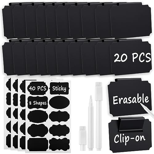 MAPVOLUT 62 Etiketten für Aufbewahrungskörbe, inklusive 20 löschbaren Korbetiketten, Clip-on-Halter, abnehmbarer PVC-Behälter, 40 Speisekammer-Etiketten und 2 Kreidemarker-Etiketten zum Organisieren von MAPVOLUT