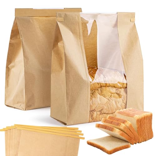 MAQIHAN 50Stk Butterbrottüten Brottüten Papier - Groß Braun Papiertüten Brotbeutel Zur Brotaufbewahrung Bäckertüten Mit Fenster Frühstücksbeutel Brotsack Brot Aufbewahren Gebäck Bäcker (21x9x31cm) von MAQIHAN