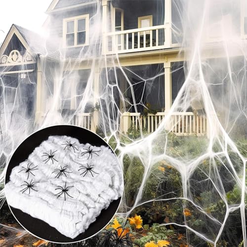MAQIHAN 930 sqft Spider Webs Halloween Decorations - Halloween Spider Web Cobwebs Halloween Decorations Spider Web Decor with 60 Fake Spiders Super Stretch Cobwebs for Halloween Party Decor von MAQIHAN