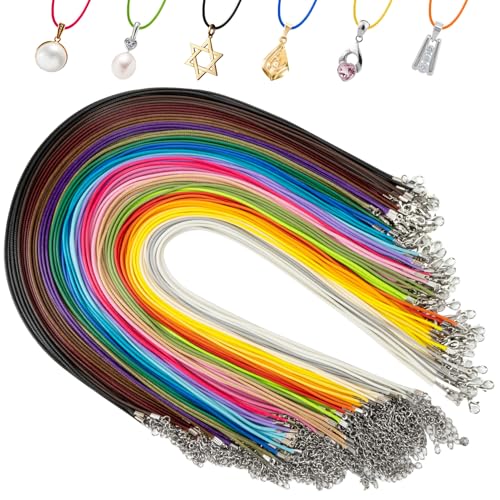 MAQIHAN Lederband für Ketten - 100 Stück 2mm Lederketten gewachste Halskettenschnur mit Verschluss 50cm Geflochtene Gewachste Halsketten Schnur für Damen Herren DIY Armband, Halskette MAQIHAN Lederband für Ketten - 100 Stück 2mm Lederketten gewachste Halskettenschnur mit Verschluss 50cm Geflochtene Gewachste Halsketten Schnur für Damen Herren DIY Armband, Halskette von MAQIHAN