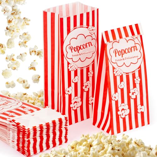 MAQIHAN Popcorn Tüten 50 stück - Flacher Quadratischer Boden Bottom Popcorntüten Klein Movie Night Filmabende Popcorn Maschinen Papiertüten Popcornmaschine Papier Behälter Snacktüten von MAQIHAN