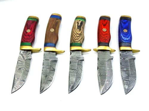 5x Damast Messer Damaszener Stahl Jagd Knife Damascus Hunting Bowie CRS05 von MAQSON