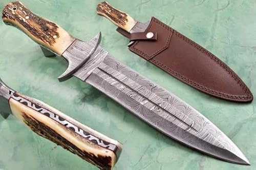 Damast Bowie Messer Damaszener Stahl Jagd Jagdmesser Knife Damascus Hunting MAQ1753 von MAQSON