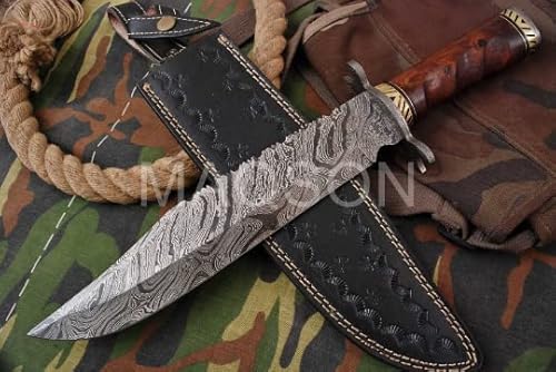 Damast Bowie Messer Damaszener Stahl Jagd Jagdmesser Knife Damascus Hunting MAQ1790 von MAQSON