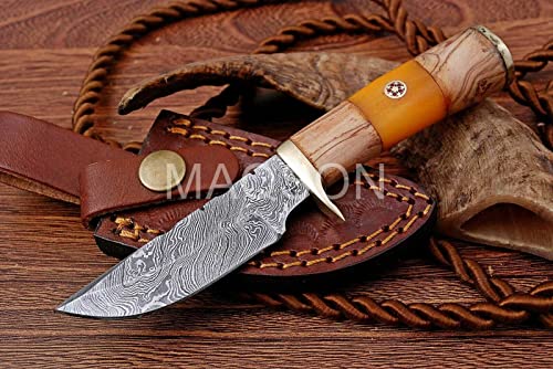 Damast Messer Damaszener Stahl Jagd Jagdmesser Knife Damascus Hunting 702EA von MAQSON
