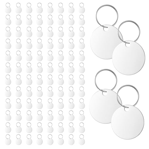 100 Stück runde Stanzrohlinge aus Edelstahl, blanko Anhänger mit Loch, Metall, polierte Anhänger zum Gravieren, mit Schlüsselringen für Armband, Schmuckherstellung (Silber) von MAQUITA