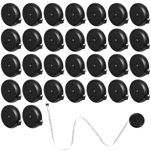 30 Stück einziehbares Maßband zum Nähen, weiches Stoffmaßband für Körpermaße, Doppelskala, Lineale für Schneidertuch, Stricken, Handwerk, Gewichtsverlust-Messungen (schwarz) von MAQUITA