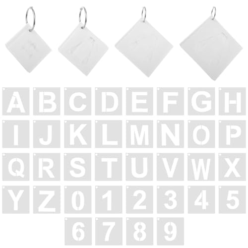 Buchstaben- und Zahlenschablonen in 4 Größen, Alphabet-Zahlen-Vorlagen und 4 Binderinge, wiederverwendbare Kunststoff-Schablonen zum Malen auf Holz, Wänden, Stoff, Schildern, Türen, DIY-Kunst- und Buchstaben- und Zahlenschablonen in 4 Größen, Alphabet-Zahlen-Vorlagen und 4 Binderinge, wiederverwendbare Kunststoff-Schablonen zum Malen auf Holz, Wänden, Stoff, Schildern, Türen, DIY-Kunst- und von MAQUITA