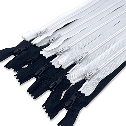 MARARDI [Packung 10] Reißverschlüssen [Schwarz und Weiß] Nylon [20 cm] Nähen und Basteln zum Kleidung Taschen Stoff für Nähmaschine Patchwork Plastik Baumwolle Zipper mit Metallreißverschluss von MARARDI