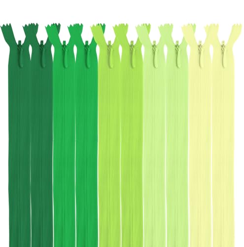 MARARDI [Packung 10] Unsichtbaren Reißverschlüssen [Grün] Nylon [22 cm] Nähen und Basteln zum Kleidung Taschen Stoff für Nähmaschine Patchwork Plastik Baumwolle Zipper mit Metallreißverschluss von MARARDI