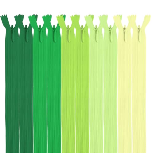 MARARDI [Packung 10] Unsichtbaren Reißverschlüssen [Grün] Nylon [30 cm] Nähen und Basteln zum Kleidung Taschen Stoff für Nähmaschine Patchwork Plastik Baumwolle Zipper mit Metallreißverschluss von MARARDI