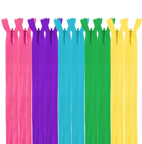 MARARDI [Packung 10] Unsichtbaren Reißverschlüssen [Mehrfarbig 2] Nylon [22 cm] Nähen und Basteln zum Kleidung Taschen Stoff für Nähmaschine Patchwork Plastik Baumwolle Zipper mit Metallreißverschluss von MARARDI