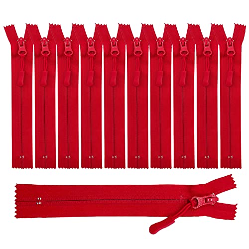 MARARDI [Packung 10] Unsichtbaren Reißverschlüssen mit Abzieher für Taschen [Rot] Nylon [16 cm] Nähen und Basteln zum Kleidung Stoff für Nähmaschine Patchwork Zipper mit Metallreißverschluss von MARARDI