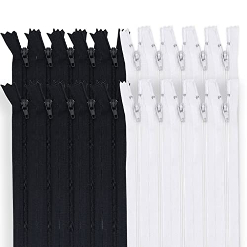 MARARDI [Packung 20] Reißverschlüssen [Schwarz und Weiß] Nylon [45 cm] Nähen und Basteln zum Kleidung Taschen Stoff für Nähmaschine Patchwork Plastik Baumwolle Zipper mit Metallreißverschluss von MARARDI