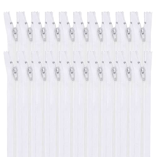 MARARDI [Packung 20] Reißverschlüssen [Weiß] Nylon [30 cm] Nähen und Basteln zum Kleidung Taschen Stoff für Nähmaschine Patchwork Plastik Baumwolle Zipper mit Metallreißverschluss von MARARDI