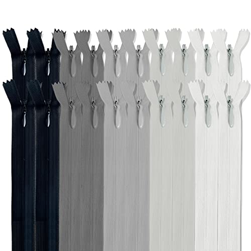 MARARDI [Packung 20] Unsichtbaren Reißverschlüssen [Grau] Nylon [22 cm] Nähen und Basteln zum Kleidung Taschen Stoff für Nähmaschine Patchwork Plastik Baumwolle Zipper mit Metallreißverschluss von MARARDI