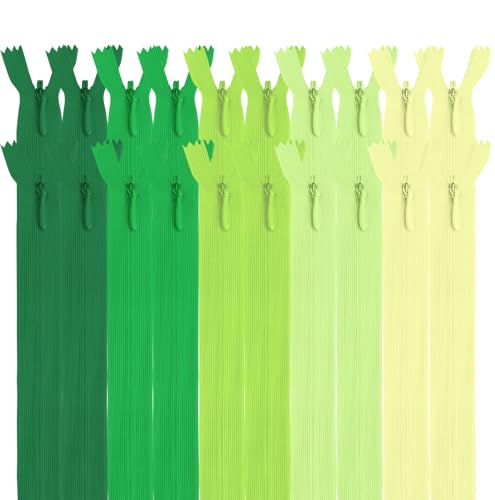 MARARDI [Packung 20] Unsichtbaren Reißverschlüssen [Grün] Nylon [35 cm] Nähen und Basteln zum Kleidung Taschen Stoff für Nähmaschine Patchwork Plastik Baumwolle Zipper mit Metallreißverschluss von MARARDI