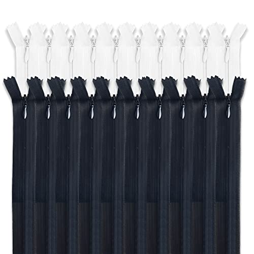 MARARDI [Packung 20] Unsichtbaren Reißverschlüssen [Schwarz und Weiß] Nylon [22 cm] Nähen und Basteln zum Kleidung Taschen Stoff für Nähmaschine Patchwork Baumwolle Zipper mit Metallreißverschluss von MARARDI