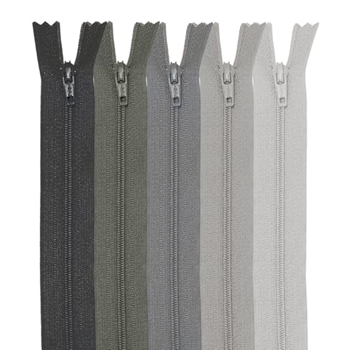 MARARDI [Packung 5] Reißverschlüssen [Grau] Nylon [30 cm] Nähen und Basteln zum Kleidung Taschen Stoff für Nähmaschine Patchwork Plastik Baumwolle Zipper mit Metallreißverschluss von MARARDI