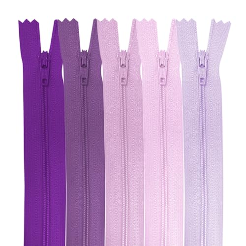 MARARDI [Packung 5] Reißverschlüssen [Lila] Nylon [14 cm] Nähen und Basteln zum Kleidung Taschen Stoff für Nähmaschine Patchwork Plastik Baumwolle Zipper mit Metallreißverschluss von MARARDI