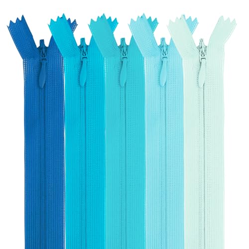MARARDI [Packung 5] Unsichtbaren Reißverschlüssen [Blau] Nylon [15 cm] Nähen und Basteln zum Kleidung Taschen Stoff für Nähmaschine Patchwork Plastik Baumwolle Zipper mit Metallreißverschluss von MARARDI