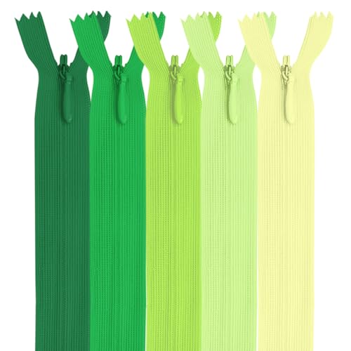 MARARDI [Packung 5] Unsichtbaren Reißverschlüssen [Grün] Nylon [22 cm] Nähen und Basteln zum Kleidung Taschen Stoff für Nähmaschine Patchwork Plastik Baumwolle Zipper mit Metallreißverschluss von MARARDI