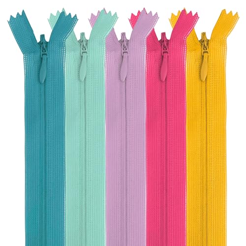 MARARDI [Packung 5] Unsichtbaren Reißverschlüssen [Mehrfarbig] Nylon [25 cm] Costura y Manualidades para Ropa Tela Bolsos Estuches Cinta Para Coser a Máquina Patchwork Algodón con Cierre Metálico von MARARDI