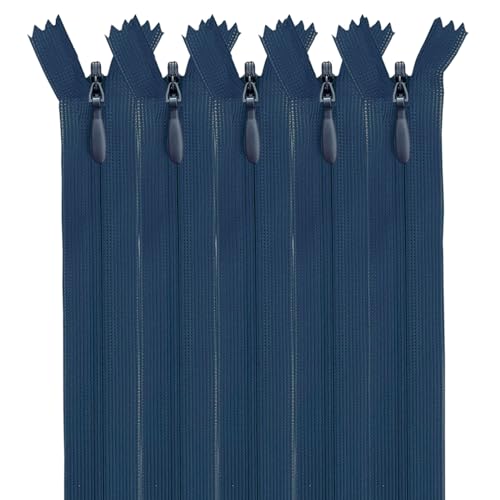 MARARDI [Packung 5] Unsichtbaren Reißverschlüssen [Navy Blau] Nylon [22 cm] Nähen und Basteln zum Kleidung Taschen Stoff für Nähmaschine Patchwork Plastik Baumwolle Zipper mit Metallreißverschluss von MARARDI