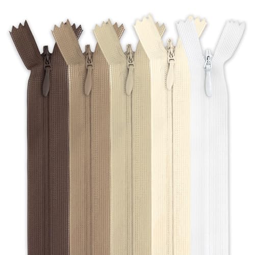 MARARDI [Packung 5] Unsichtbaren Reißverschlüssen [Nude] Nylon [12 cm] Nähen und Basteln zum Kleidung Taschen Stoff für Nähmaschine Patchwork Plastik Baumwolle Zipper mit Metallreißverschluss von MARARDI