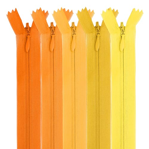 MARARDI [Packung 5] Unsichtbaren Reißverschlüssen [Orangen] Nylon [12 cm] Nähen und Basteln zum Kleidung Taschen Stoff für Nähmaschine Patchwork Plastik Baumwolle Zipper mit Metallreißverschluss von MARARDI