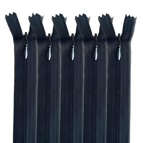 MARARDI [Packung 5] Unsichtbaren Reißverschlüssen [Schwarz] Nylon [12 cm] Nähen und Basteln zum Kleidung Taschen Stoff für Nähmaschine Patchwork Plastik Baumwolle Zipper mit Metallreißverschluss von MARARDI