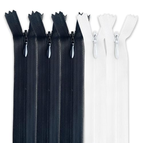 MARARDI [Packung 5] Unsichtbaren Reißverschlüssen [Schwarz und Weiß] Nylon [25 cm] Nähen und Basteln zum Kleidung Taschen Stoff für Nähmaschine Patchwork Baumwolle Zipper mit Metallreißverschluss von MARARDI