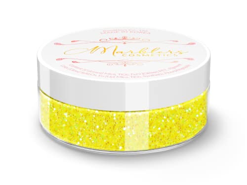 MARBLERS Feiner holografischer Glitzer in Kosmetikqualität, Regenbogengelb, ungiftig, vegan, tierversuchsfrei, Lidschatten, Nagellack, Nagelkunst, Festival, Rave- und Party-Make-up, Körper und Gesicht von MARBLERS