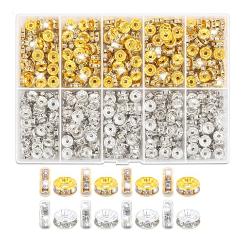 600/720/900 Stück Strass-Abstandshalter, 8 mm, glitzernde Rondelle-Abstandshalter, flache runde Perlen für Armbänder, Schmuckherstellung 600/720/900 Stück Strass-Abstandshalter, 8 mm, glitzernde Rondelle-Abstandshalter, flache runde Perlen für Armbänder, Schmuckherstellung von MARCBUSE