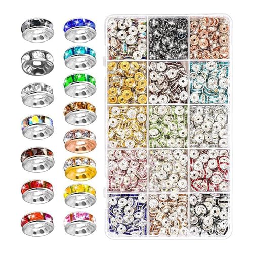 600/720/900 Stück Strass-Abstandshalter, 8 mm, glitzernde Rondelle-Abstandshalter, flache runde Perlen für Armbänder, Schmuckherstellung 600/720/900 Stück Strass-Abstandshalter, 8 mm, glitzernde Rondelle-Abstandshalter, flache runde Perlen für Armbänder, Schmuckherstellung von MARCBUSE