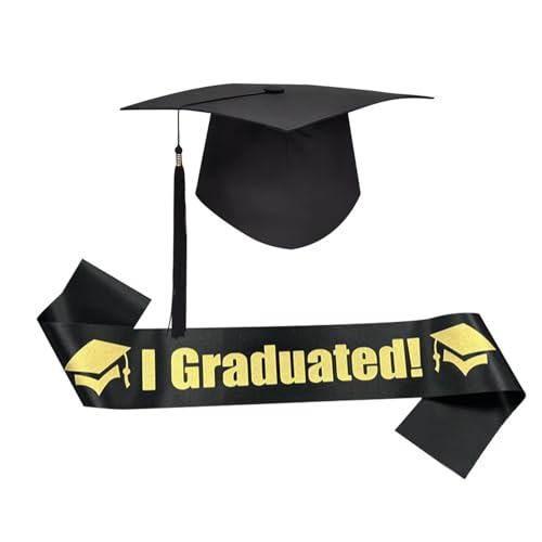 MARCBUSE 2025 Graduierungssaison Schärpe und Bachelor Hut Set Unisex Abschlussfeier Zubehör Fotografie Requisiten für Absolventen Dekoration von MARCBUSE